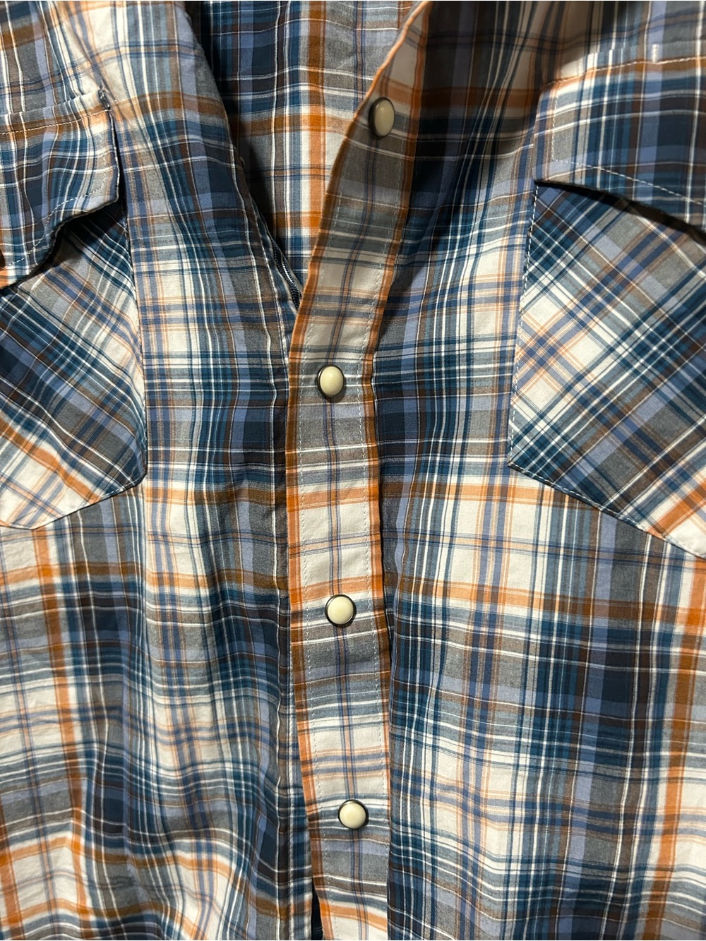 Ariat Blue, White & Orange Plaid Long-Sleeve Button-Down Shirt pro series - Picture 5 of 5